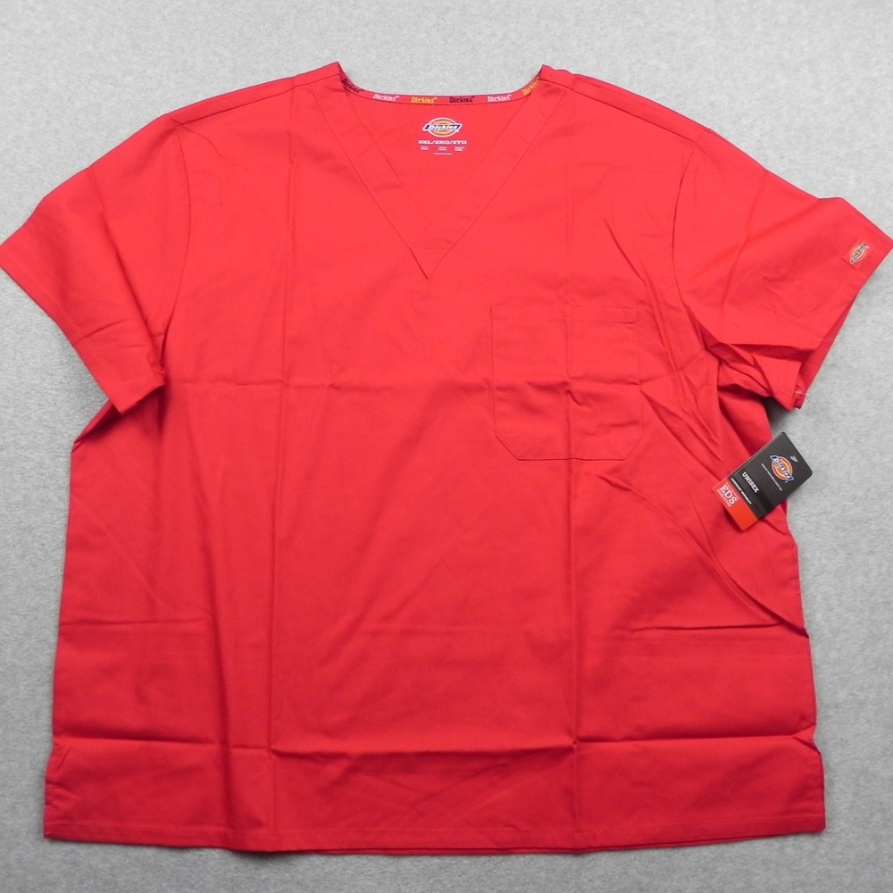 Dickies Scrub Top Unisex 2XL EDS Signature 83706 Red Solid V-Neck Pocket NWT